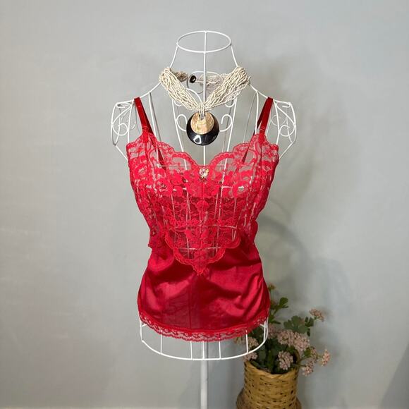 Vintage silky babydoll red lace slip cami top - Picture 1 of 8